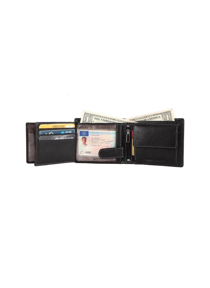 HAMMONDS FLYCATCHER - HAMMONDS FLYCATCHER Genuine Leather Wallet for Men, RFID Protected Leather Purse for Men, Money Purse for Men, Bi-Fold Wallet, 6 Card Slots, 3 ID Slots, Coin Pocket, Hidden Pockets - Black - Image 1