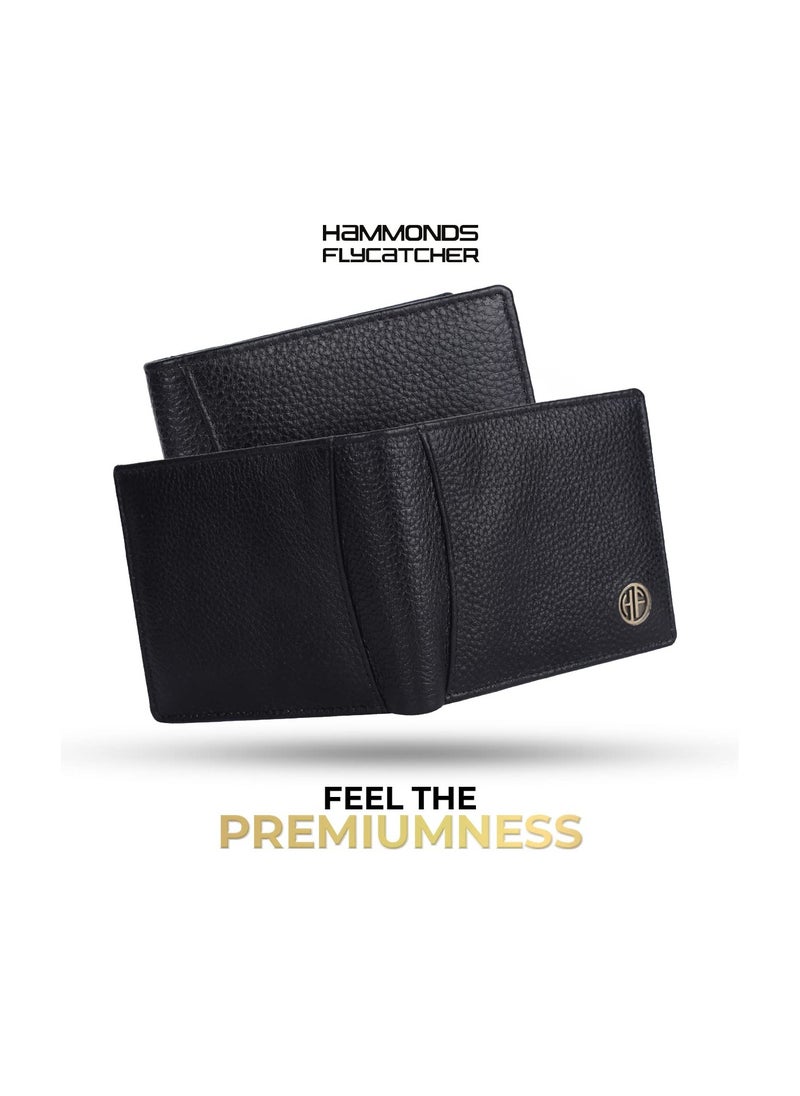 HAMMONDS FLYCATCHER - HAMMONDS FLYCATCHER Genuine Leather Wallet for Men, RFID Protected Leather Purse for Men, Money Purse for Men, Bi-Fold Wallet, 6 Card Slots, 3 ID Slots, Coin Pocket, Hidden Pockets - Black - Image 1