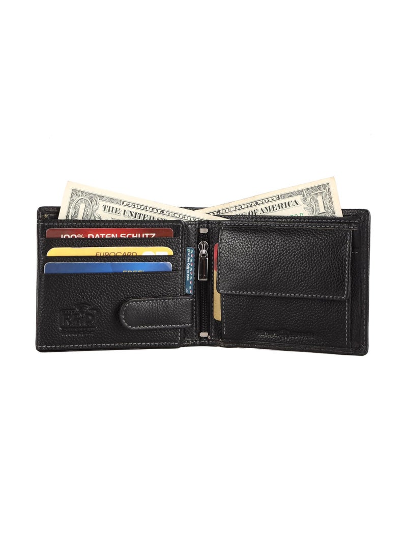 HAMMONDS FLYCATCHER - HAMMONDS FLYCATCHER Genuine Leather Wallet for Men, RFID Protected Leather Purse for Men, Money Purse for Men, Bi-Fold Wallet, 6 Card Slots, 3 ID Slots, Coin Pocket, Hidden Pockets - Black - Image 1