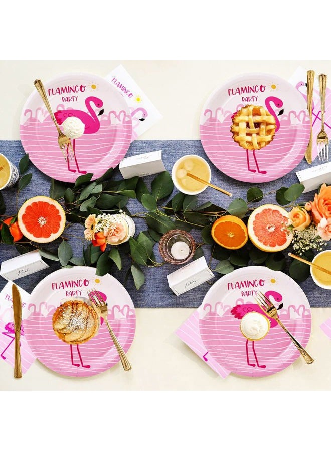 HSPAIDYP 40 Pcs Flamingo Plates Flamingo Party Supplies Flamingo Themed 7" Pink Flamingo Party Plates Luau Paper Plates Summer Hawaiian Themed Girl Kids Pool Tropical Birthday Party Decorations - Image 4