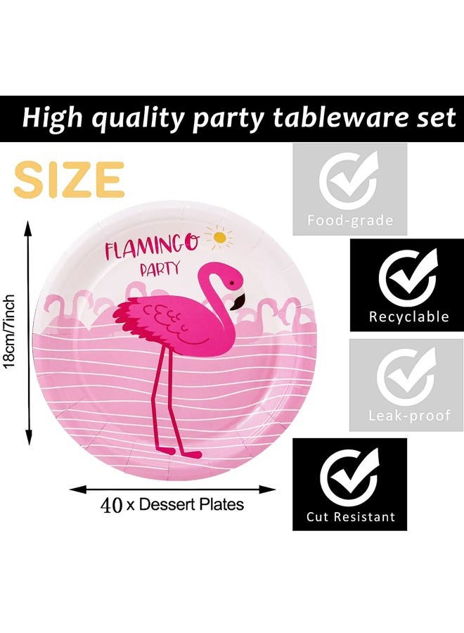 HSPAIDYP 40 Pcs Flamingo Plates Flamingo Party Supplies Flamingo Themed 7" Pink Flamingo Party Plates Luau Paper Plates Summer Hawaiian Themed Girl Kids Pool Tropical Birthday Party Decorations - Image 3