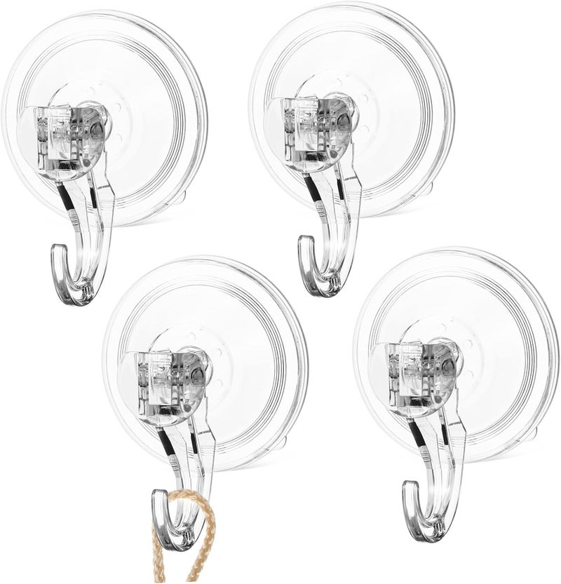 Garneck 4pcs Clear Suction Cup Hooks Sturdy Wreath and Garland Hangers Reusable Utility Hooks for Bathroom and Kitchen No Drill Installation High Weight Capacity Water Resistant Design - Image 1