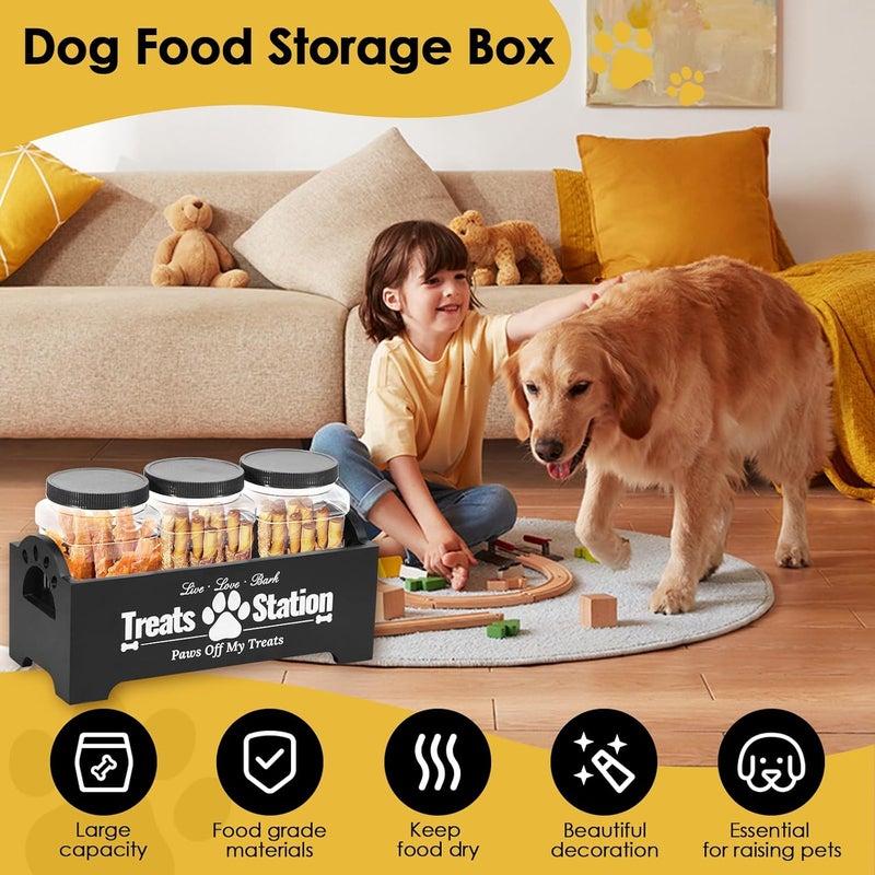 Dandelionsky Dog Treat Container with 3 Dog Treat Jars, Cute Wooden Dog Food Storage Container, Farmhouse Cat Food Container Pet Food Storage Organizer for Dog, Cat, Small Animal (black-3 jar) - Image 5