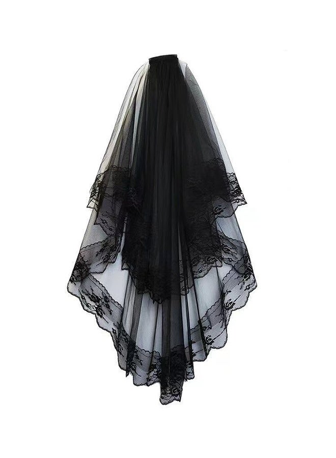 طرحة زفاف دانتيل أسود مع وردة - زي ريترو قوطي لحفلات الكوسبلاي للنساء والفتيات والعروس - Image 1