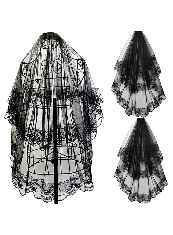 طرحة زفاف دانتيل أسود مع وردة - زي ريترو قوطي لحفلات الكوسبلاي للنساء والفتيات والعروس - Image 4