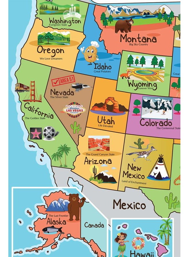 Pro Image Lines Kids United States Map | Wall Poster 13" x 19" US Map Premium Paper | 50 USA States w/Slogans & - Laminated - Image 2