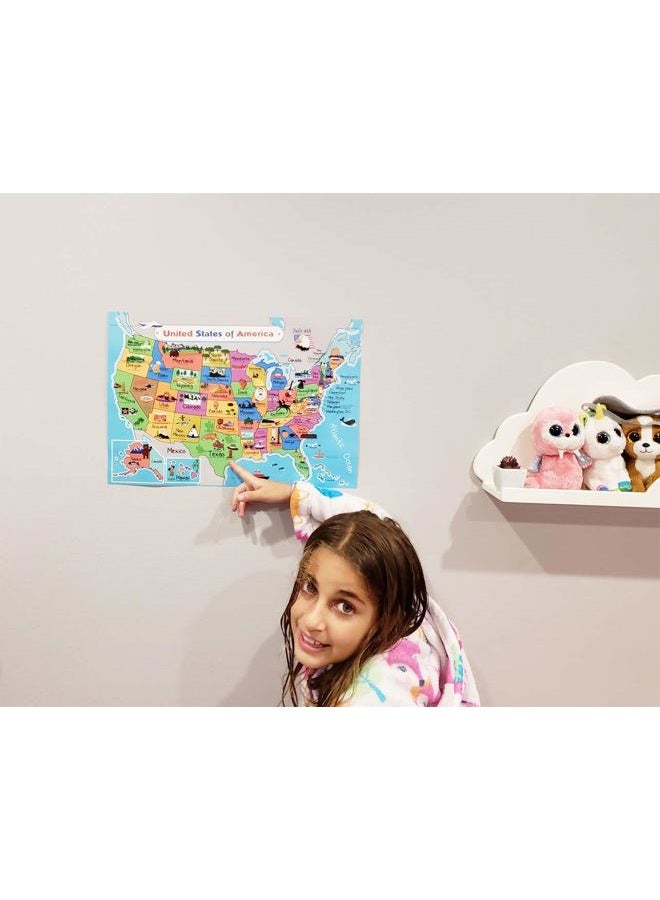 Pro Image Lines Kids United States Map | Wall Poster 13" x 19" US Map Premium Paper | 50 USA States w/Slogans & - Laminated - Image 5
