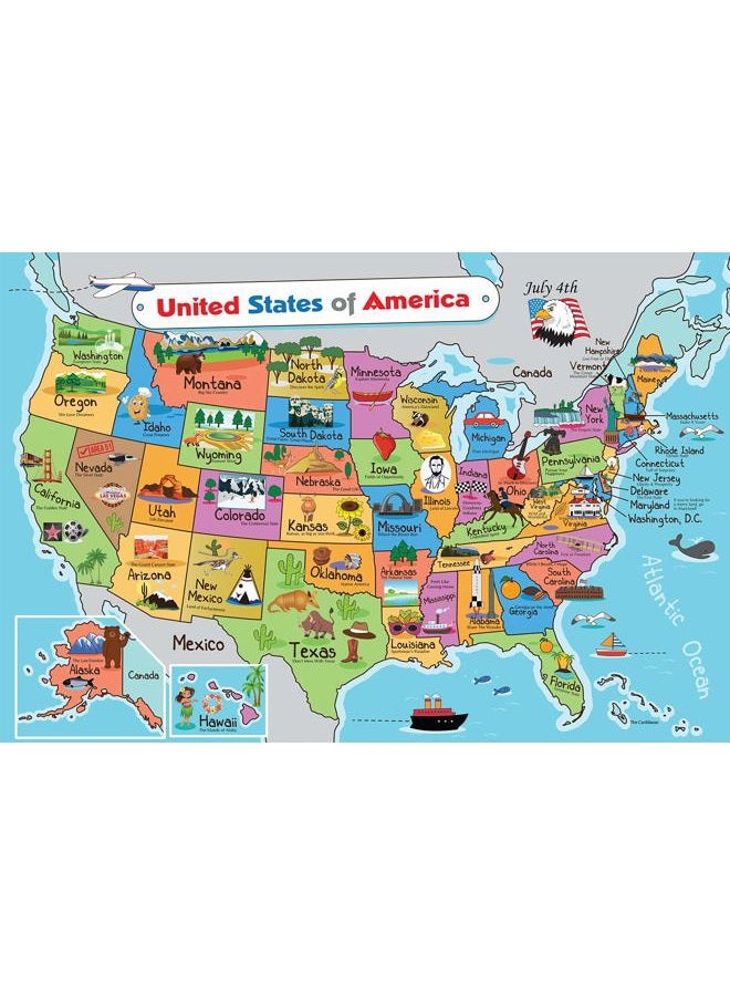 Pro Image Lines Kids United States Map | Wall Poster 13" x 19" US Map Premium Paper | 50 USA States w/Slogans & - Laminated - Image 1