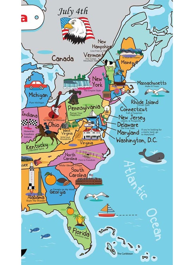 Pro Image Lines Kids United States Map | Wall Poster 13" x 19" US Map Premium Paper | 50 USA States w/Slogans & - Laminated - Image 4