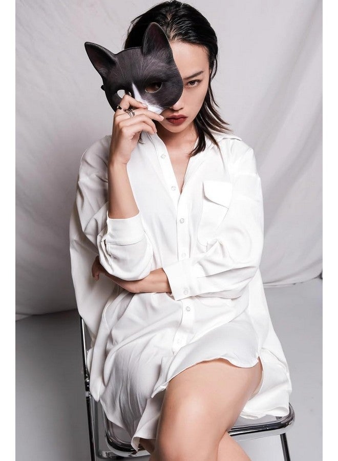 Hosfairy 1Pcs Halloween Half Face Cat Mask Animal Cat Mask For Halloween Christmas Easter Novelty Costume Party Accessory(Style D) - Image 5