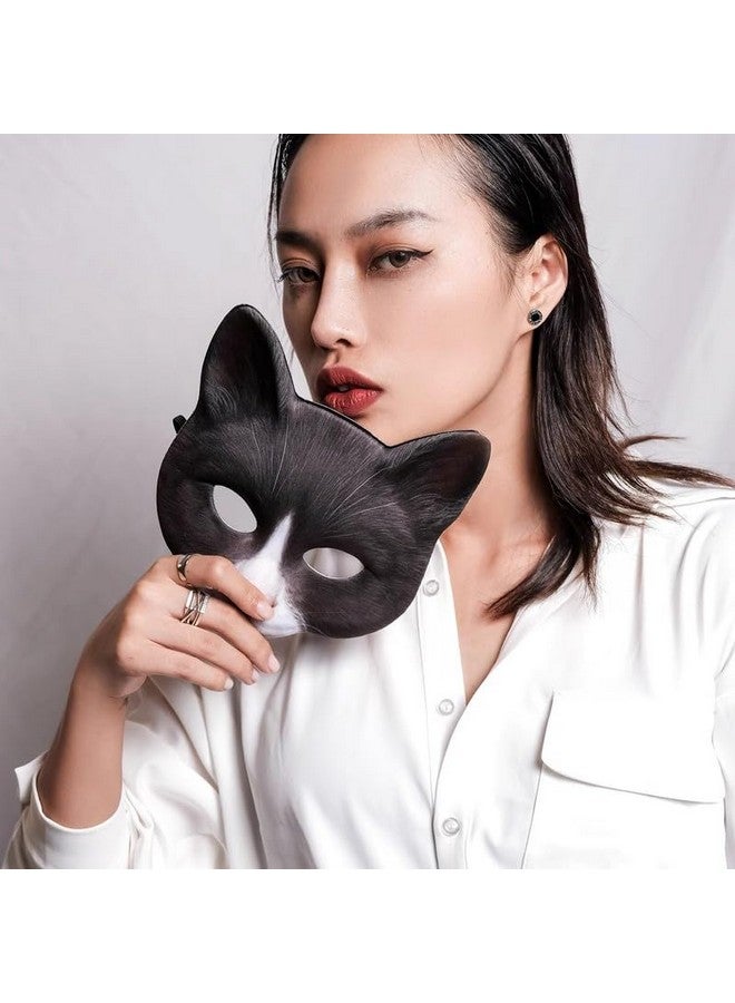 Hosfairy 1Pcs Halloween Half Face Cat Mask Animal Cat Mask For Halloween Christmas Easter Novelty Costume Party Accessory(Style D) - Image 3