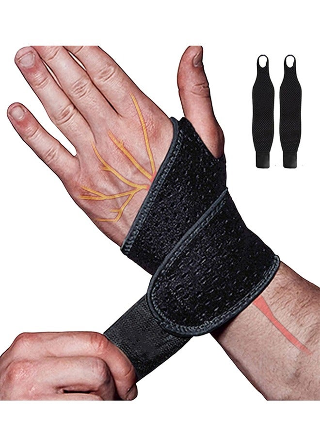 Sweet Life 2 Pack Wrist Compression Strap and Wrist Brace Sport Wrist Support for Fitness, Weightlifting, Tendonitis, Carpal Tunnel Arthritis, Pain Relief-Wear Anywhere-Adjustable (Black) - Image 1