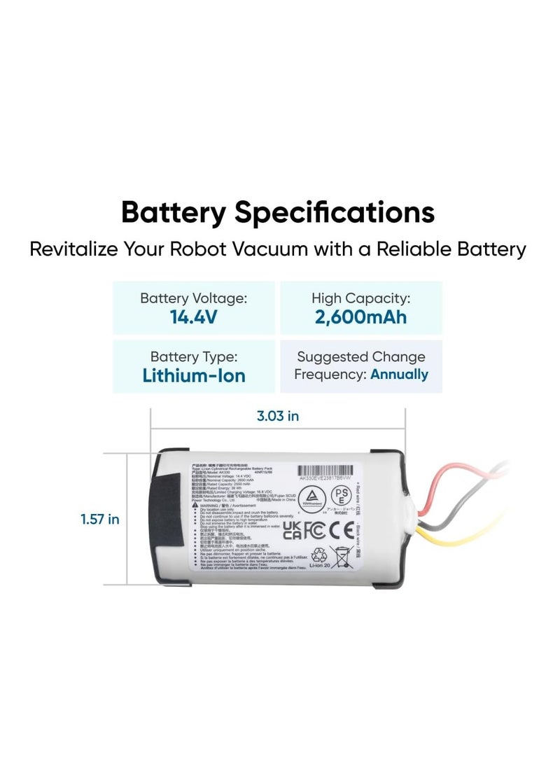 eufy Replacement Battery, 2,500mAh Real Capacity, 14.4V Lithium-Ion Replacement Battery L50/L60 Series Robot Vacuums 30 W T29D3111 Black - Image 3