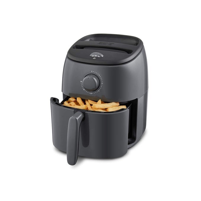 TASTICRISP ELECTRIC AIR FRYER OVEN 26 QT GREY COMPACT AIR FRYER FOR HEALTHIER FOOD IN MINUTES IDEAL FOR SMALL SPACES AUTO SHUT OFF ANALOG 1000WATT