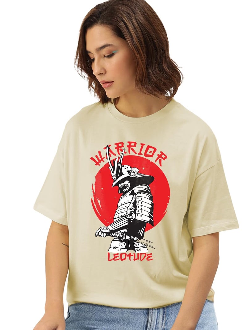 LEOTUDE Oversized Round Neck Women's T-Shirts (SP-7VRUVTXIYVLK5HCZ_Beige_M) - Image 1