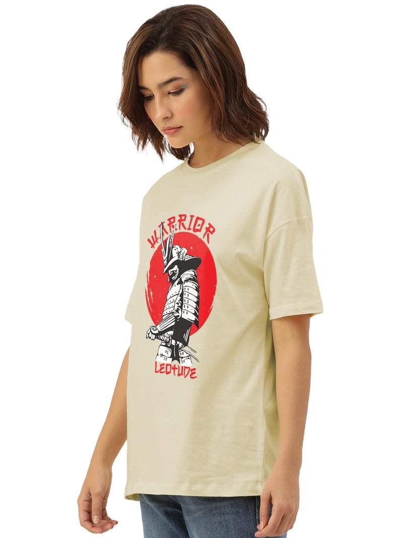 LEOTUDE Oversized Round Neck Women's T-Shirts (SP-7VRUVTXIYVLK5HCZ_Beige_M) - Image 2