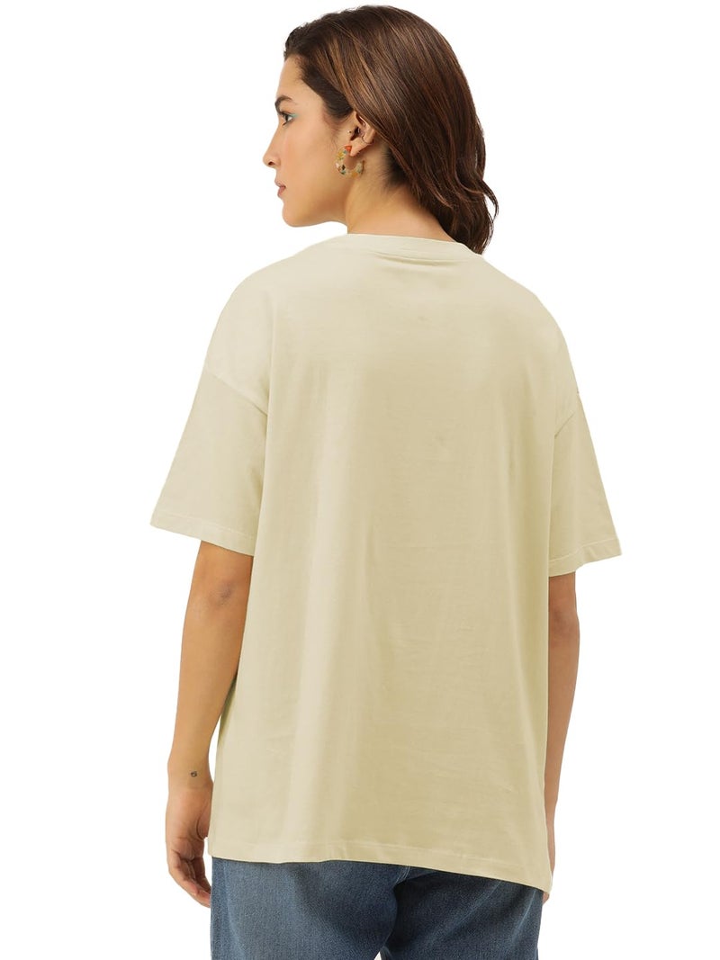 LEOTUDE Oversized Round Neck Women's T-Shirts (SP-7VRUVTXIYVLK5HCZ_Beige_M) - Image 3