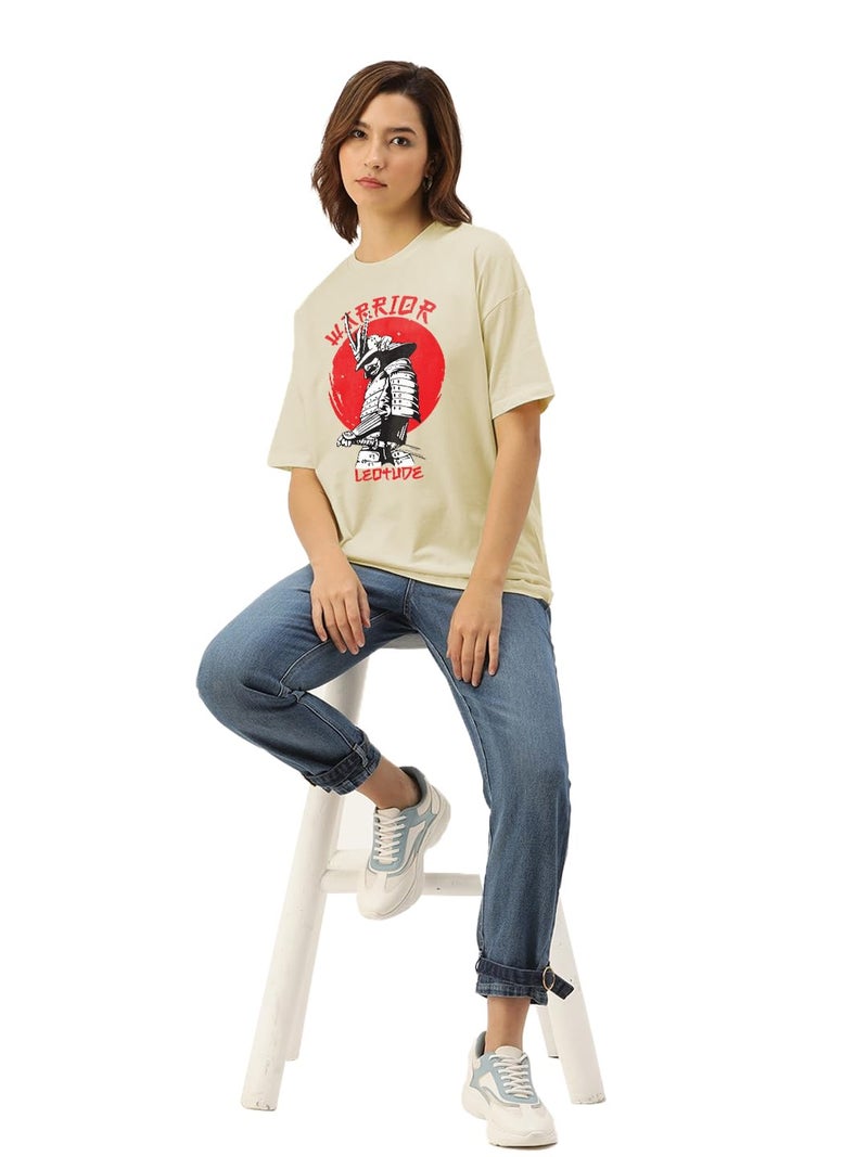 LEOTUDE Oversized Round Neck Women's T-Shirts (SP-7VRUVTXIYVLK5HCZ_Beige_M) - Image 4