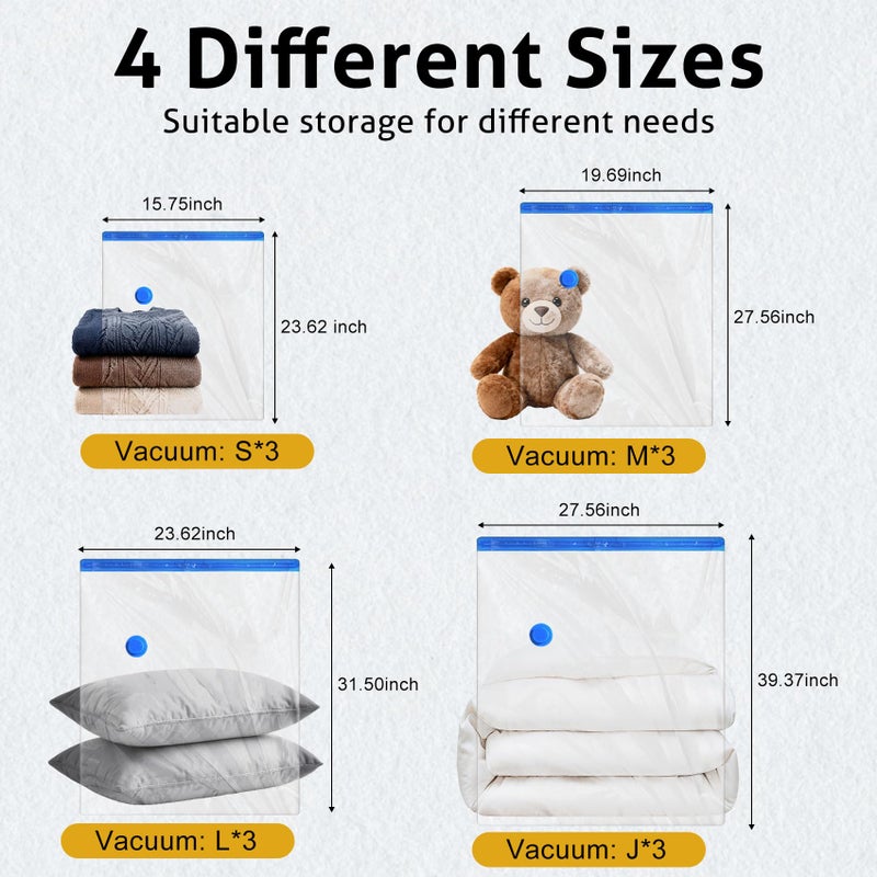 Eunhdet 12 Pack Travel Vacuum Storage Bags 4 Size(24/28/32/40 Inch), Portable Vacuum Seal Bags for Clothing Travel with Pump, Space Saver Bag for Luggage Suitcases Clothes Bedding Seasonal Storage - Image 2