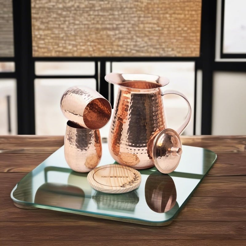Kitchen Science Large Pure Copper Pitcher (70 oz. /2000 ml) with 2 Tumblers for Drinking Water | Vase | Water Jug Set - Image 5