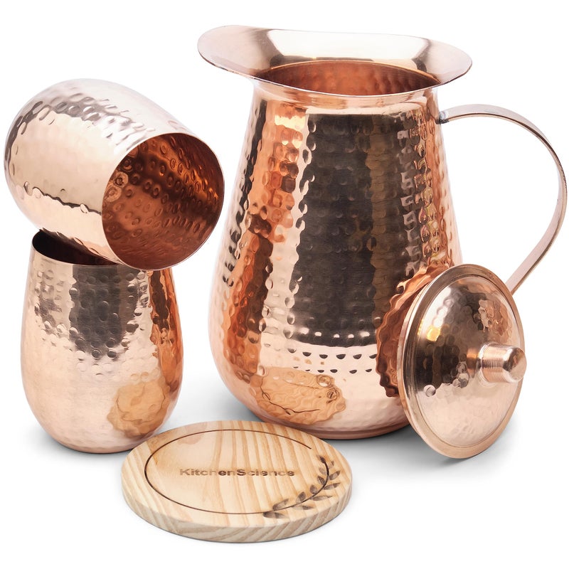 Kitchen Science Large Pure Copper Pitcher (70 oz. /2000 ml) with 2 Tumblers for Drinking Water | Vase | Water Jug Set - Image 1