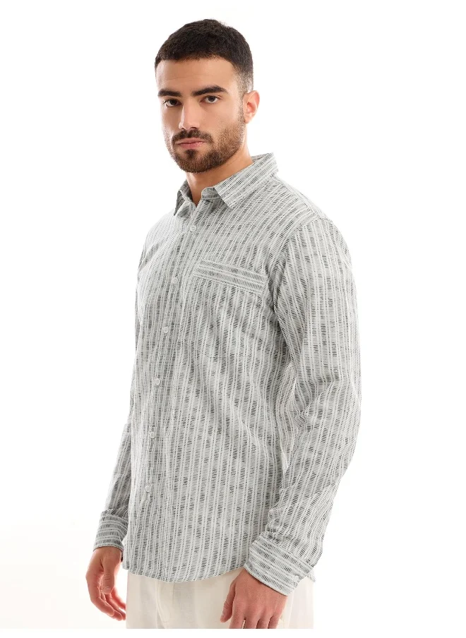 Beyoung Black and White Cotton Slub Shirt for Men