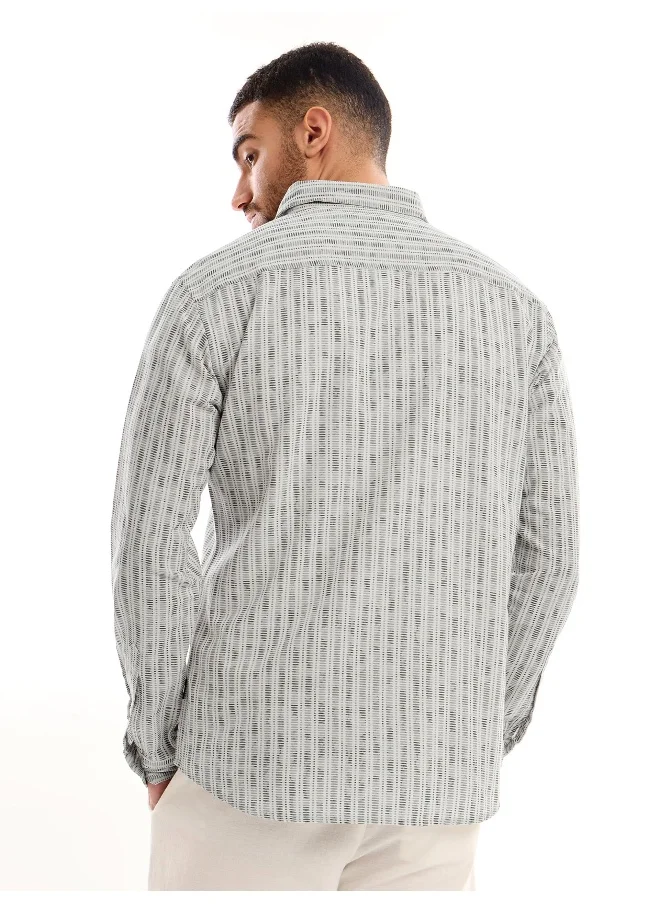 Beyoung Black and White Cotton Slub Shirt for Men