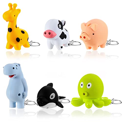 Kenning 6 Pieces Animal Flashlight Keychain Mini Pediatric Nurse Flashlight Badge Reel Pediatric Pen Lights Keychain for Nursing Staff Urgent Care(Cute) - Image 1