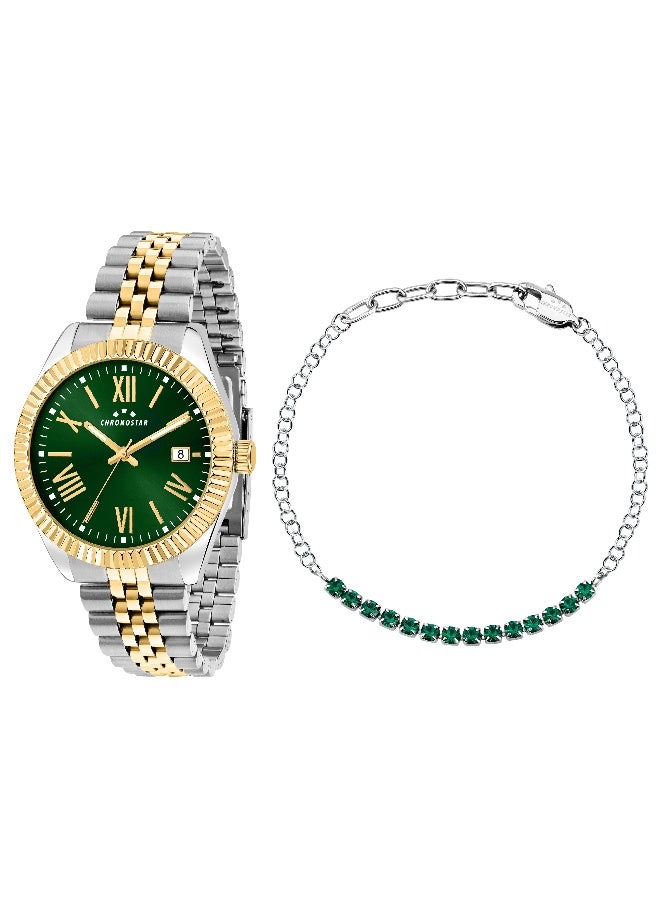 Chronostar Men's Green Round Analog Dial with Multicolour Stainless Steel Band Watch - 41mm - R3753312011 - Image 1
