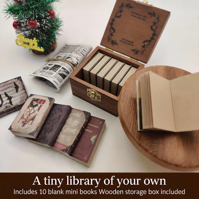 VDFZHL Mini Blank Book Set (10 Pack) with Wooden Box â€“ Tiny Flip Books for Journaling, Drawing, Dollhouse Decor & Creative Gifts - Image 4