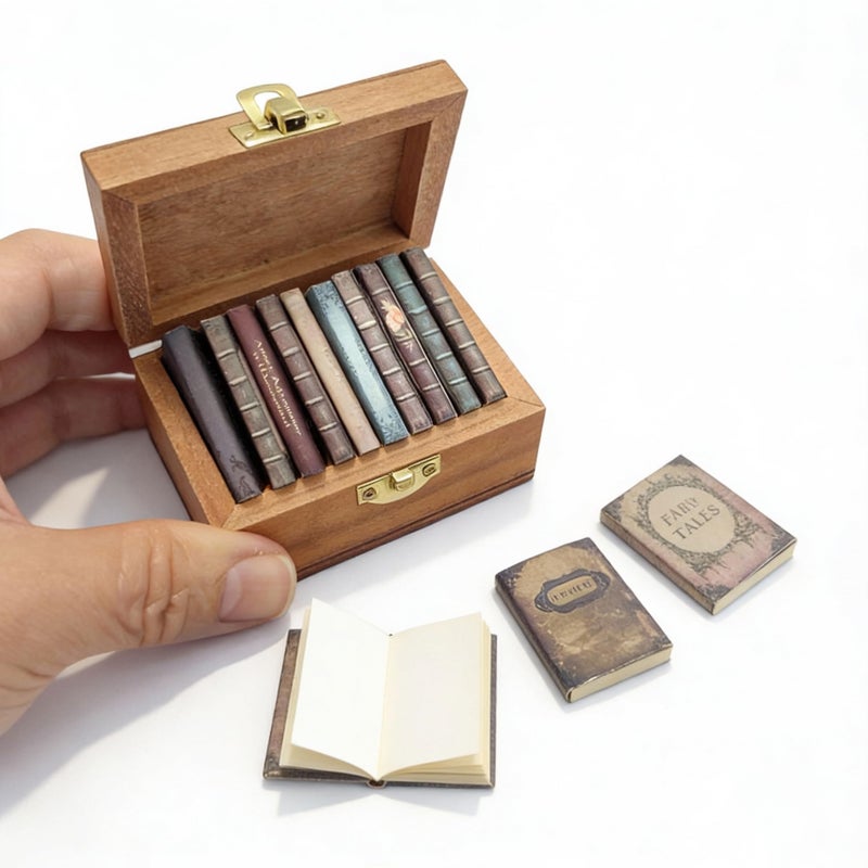 VDFZHL Mini Blank Book Set (10 Pack) with Wooden Box â€“ Tiny Flip Books for Journaling, Drawing, Dollhouse Decor & Creative Gifts - Image 1