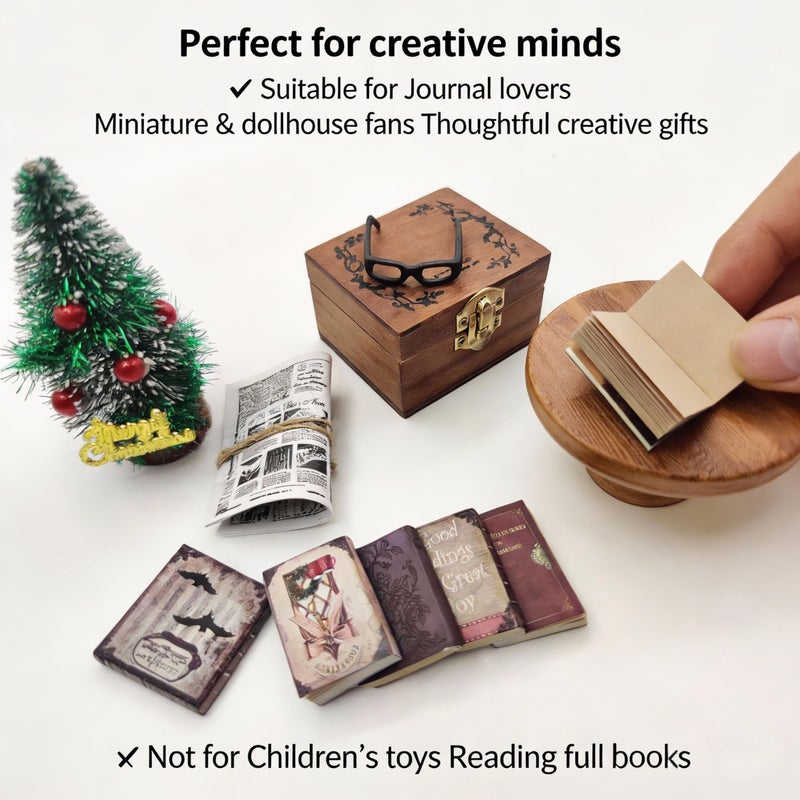VDFZHL Mini Blank Book Set (10 Pack) with Wooden Box â€“ Tiny Flip Books for Journaling, Drawing, Dollhouse Decor & Creative Gifts - Image 5
