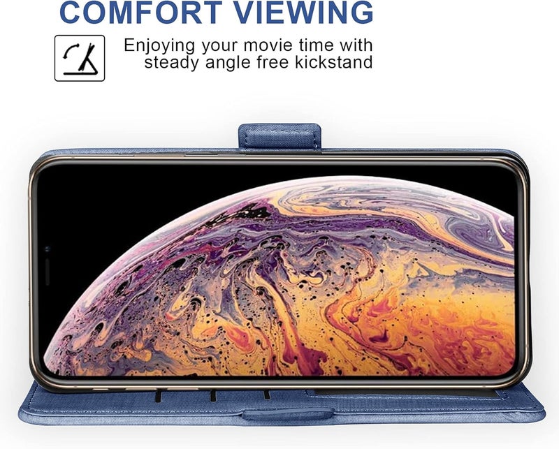 Asuwish Compatible with iPhone Xs X 10 10s Wallet Case Tempered Glass Screen Protector and Flip Cover Card Holder Cell Phone Cases for iPhoneX iPhoneXs iPhone10 i PhoneX SX 10x 10xs X’s Women Men Blue - Image 4