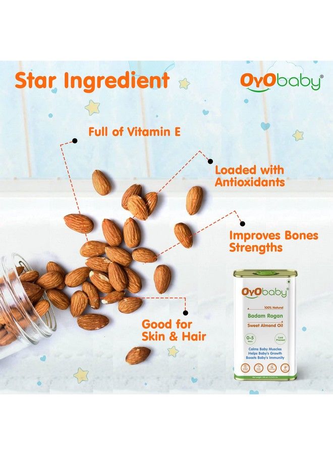 OYO BABY زيت اللوز الحلو لتدليك الطفل؛ نقي 100%؛ زيت شيرين غني بالفيتامينات لصحة البشرة والشعر والجسم 200 مل - Image 5
