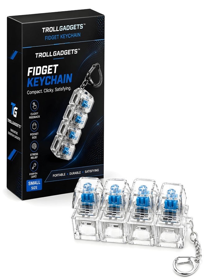 Troll Gadgets سلسلة مفاتيح TrollGadgets® على شكل لوحة مفاتيح مزودة بإضاءة LED و4 أزرار - مفتاح نقر ميكانيكي، لعبة لتخفيف التوتر، مضادة لقضم الأظافر، مناسبة للجيب - Image 1