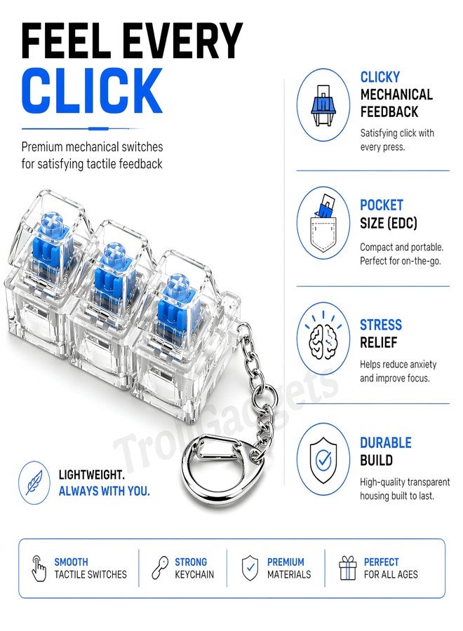 Troll Gadgets سلسلة مفاتيح TrollGadgets® على شكل لوحة مفاتيح مزودة بإضاءة LED و4 أزرار - مفتاح نقر ميكانيكي، لعبة لتخفيف التوتر، مضادة لقضم الأظافر، مناسبة للجيب - Image 2
