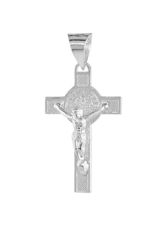 Sabrina Silver 1 1 4 بوصة قلادة صليب سانت بنديكت من الفضة الاسترلينية للنساء والرجال مصقولة بشكل عالي بدون سلسلة مرفقة - Image 1