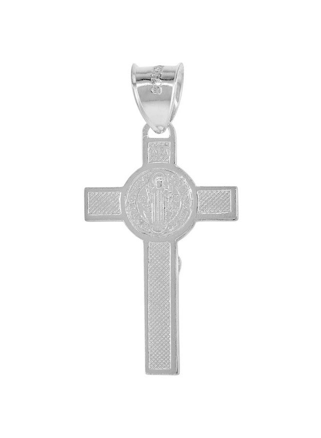 Sabrina Silver 1 1 4 بوصة قلادة صليب سانت بنديكت من الفضة الاسترلينية للنساء والرجال مصقولة بشكل عالي بدون سلسلة مرفقة - Image 3