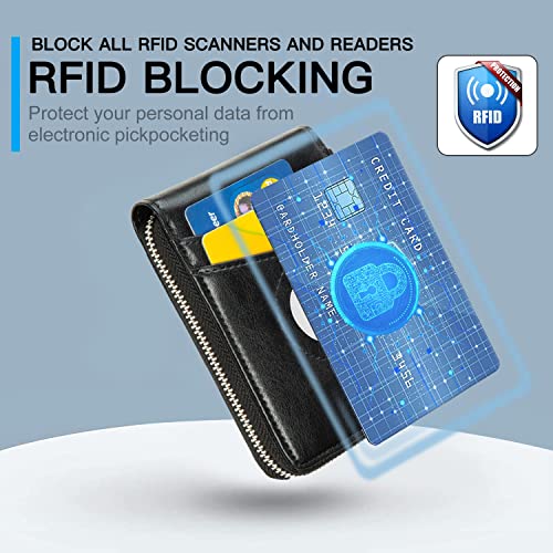 Huztencor AirTag Wallet, Mens Wallet Zipper RFID Slim Leather RFID Credit Card Wallet with Built-in Case Holder for Apple AirTag Oil Black - Image 5