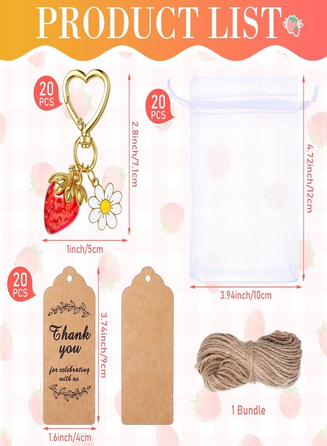 Nosiny 20 Set Strawberry Keychain Gifts Strawberry Party Favors with Thank You Tags Organza Bags Cute Heart Keychain with Daisy Flower Bag Charms Gifts for Guest Berry Sweet Baby Shower Christmas - Image 2