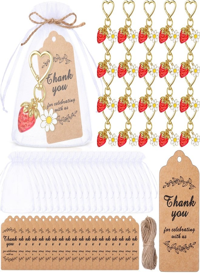 Nosiny 20 Set Strawberry Keychain Gifts Strawberry Party Favors with Thank You Tags Organza Bags Cute Heart Keychain with Daisy Flower Bag Charms Gifts for Guest Berry Sweet Baby Shower Christmas - Image 1
