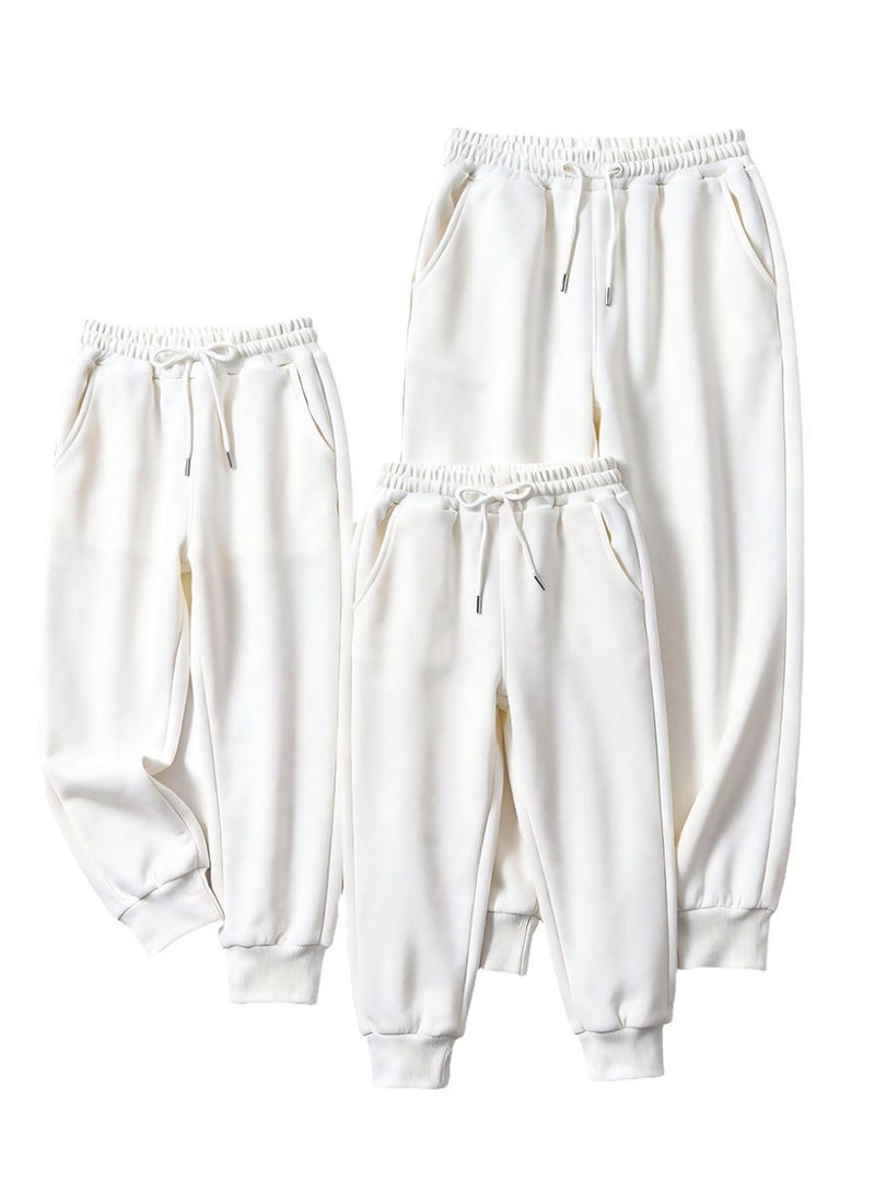 WiNi BEE Family Matching White Jogger Pants for Boys Girls and Adults - Soft Casual Sweatpants with 2 Pockets, Elastic Waistband Lounge Pants for Men Women Teens - Image 1