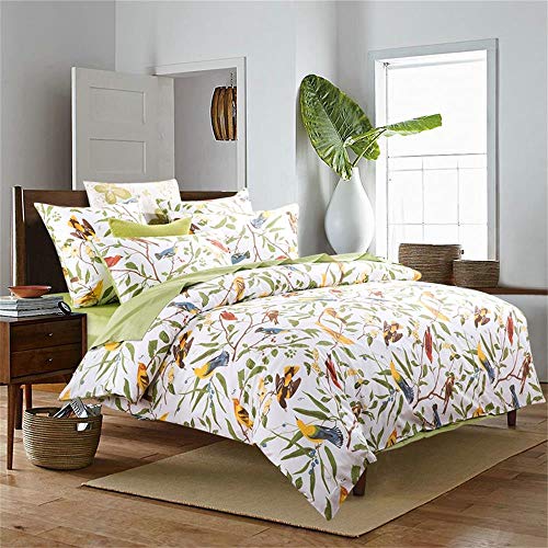 Brandream Eastern Floral Birds Chinoiserie Blossom Duvet Quilt Cover White Green Asian Style Botanical Tree Branches Ornamental Drawing (Queen) - Image 2