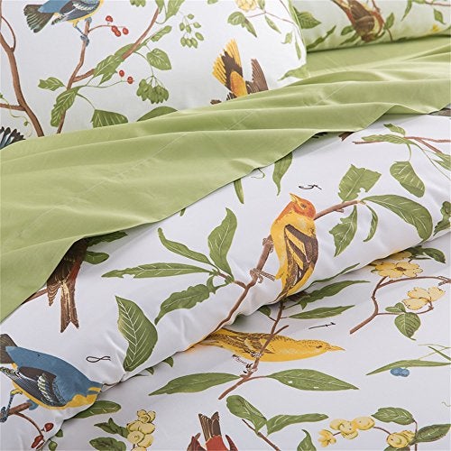 Brandream Eastern Floral Birds Chinoiserie Blossom Duvet Quilt Cover White Green Asian Style Botanical Tree Branches Ornamental Drawing (Queen) - Image 3