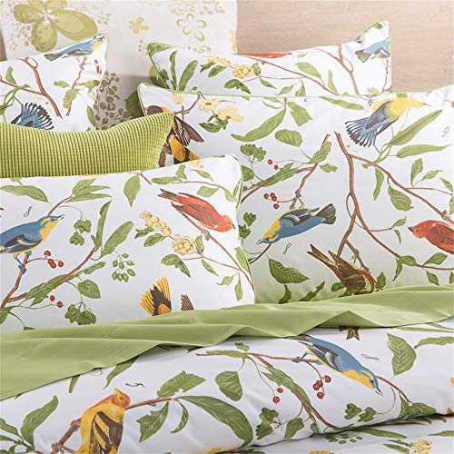 Brandream Eastern Floral Birds Chinoiserie Blossom Duvet Quilt Cover White Green Asian Style Botanical Tree Branches Ornamental Drawing (Queen) - Image 1