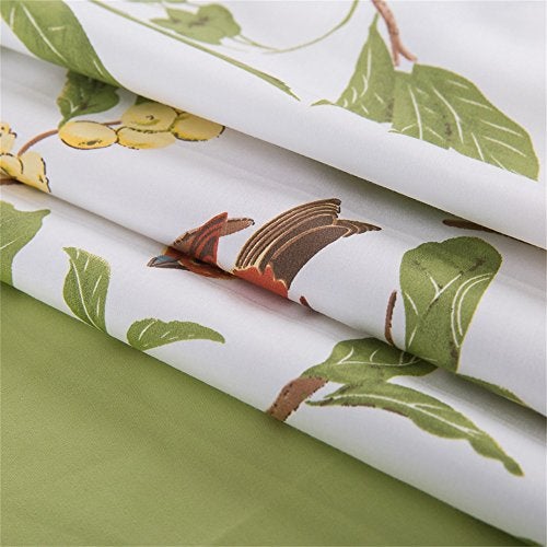 Brandream Eastern Floral Birds Chinoiserie Blossom Duvet Quilt Cover White Green Asian Style Botanical Tree Branches Ornamental Drawing (Queen) - Image 4