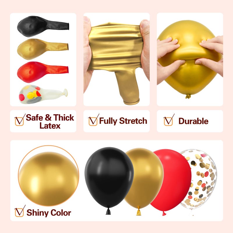 LOOLEY 137Pcs Red Black Gold Balloons Garland Arch Kit with Stars - 5 10 12 18 inch Red Black Gold Confetti Latex Balloons for Graduation Hollywood Casino Theme Party Decorations - Image 4