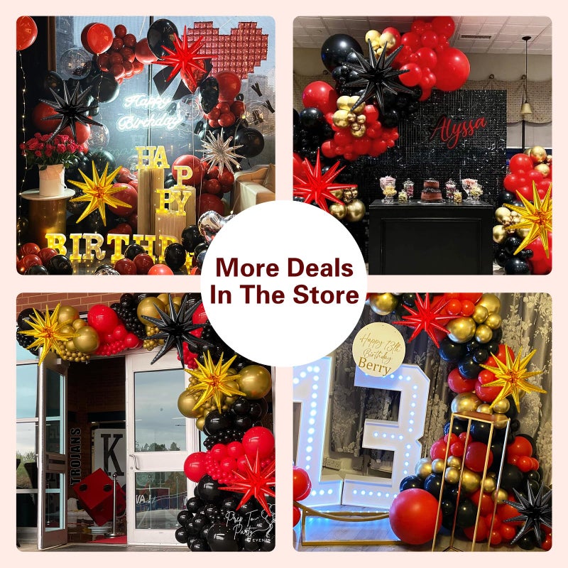 LOOLEY 137Pcs Red Black Gold Balloons Garland Arch Kit with Stars - 5 10 12 18 inch Red Black Gold Confetti Latex Balloons for Graduation Hollywood Casino Theme Party Decorations - Image 2