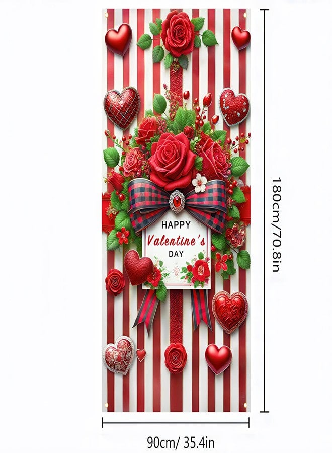 BlissYard Valentines Day Door Cover Romantic Red Roses Hanging Banner Backdrop for Valentines Decorations and Photo Background 70x35 Inches - Image 5