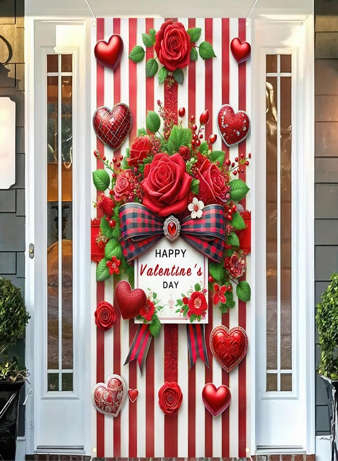 BlissYard Valentines Day Door Cover Romantic Red Roses Hanging Banner Backdrop for Valentines Decorations and Photo Background 70x35 Inches - Image 4